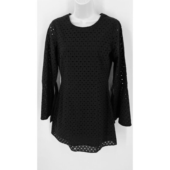 Avec Les Filles Eyelet Bell Sleeve Dress Size S Black Back Cutout NWT - Picture 1 of 16
